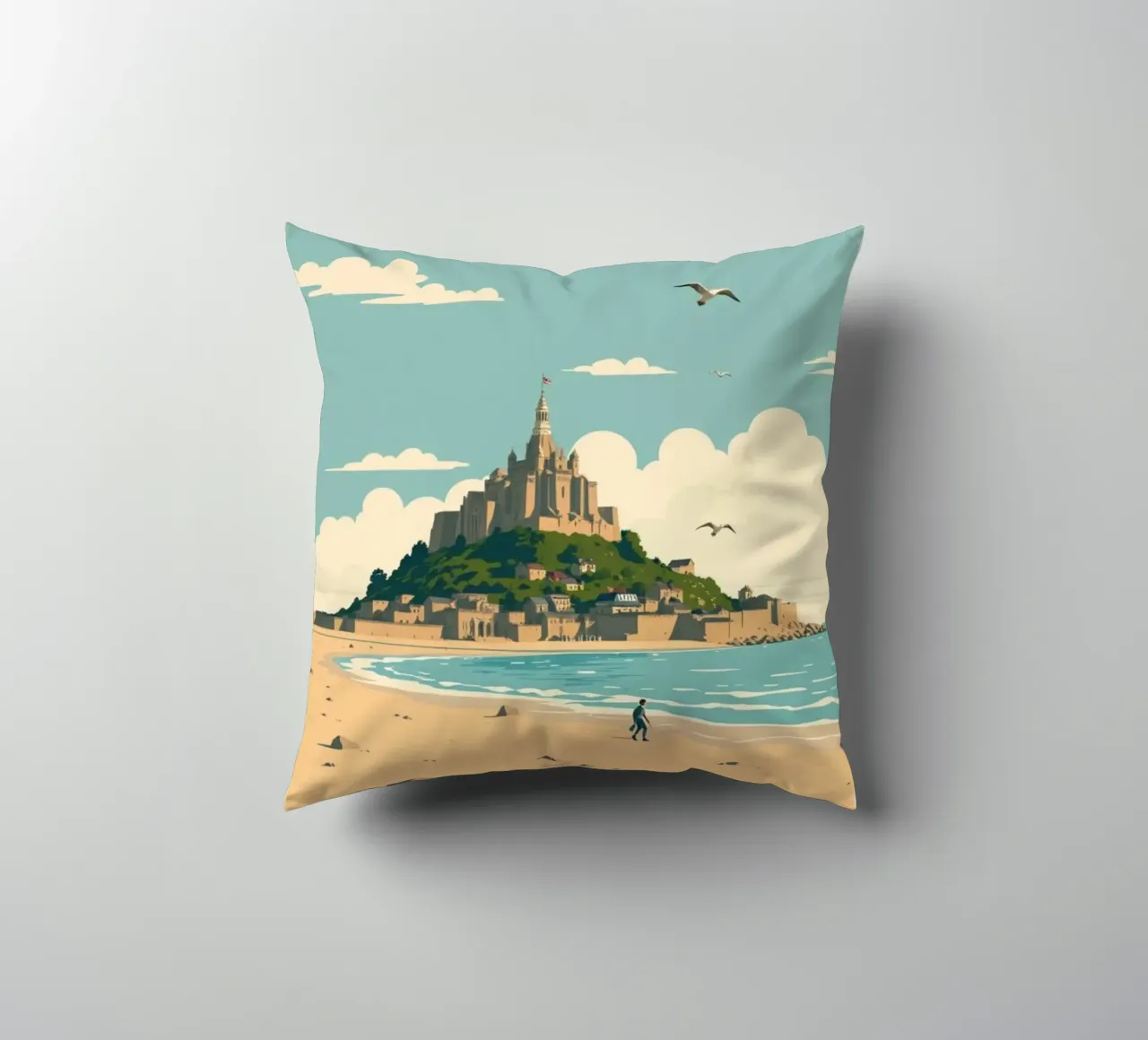 Mont Saint-Michel - Poster retrò della spiaggia e dell'abbazia cuscino da PrintMoiUnTruc