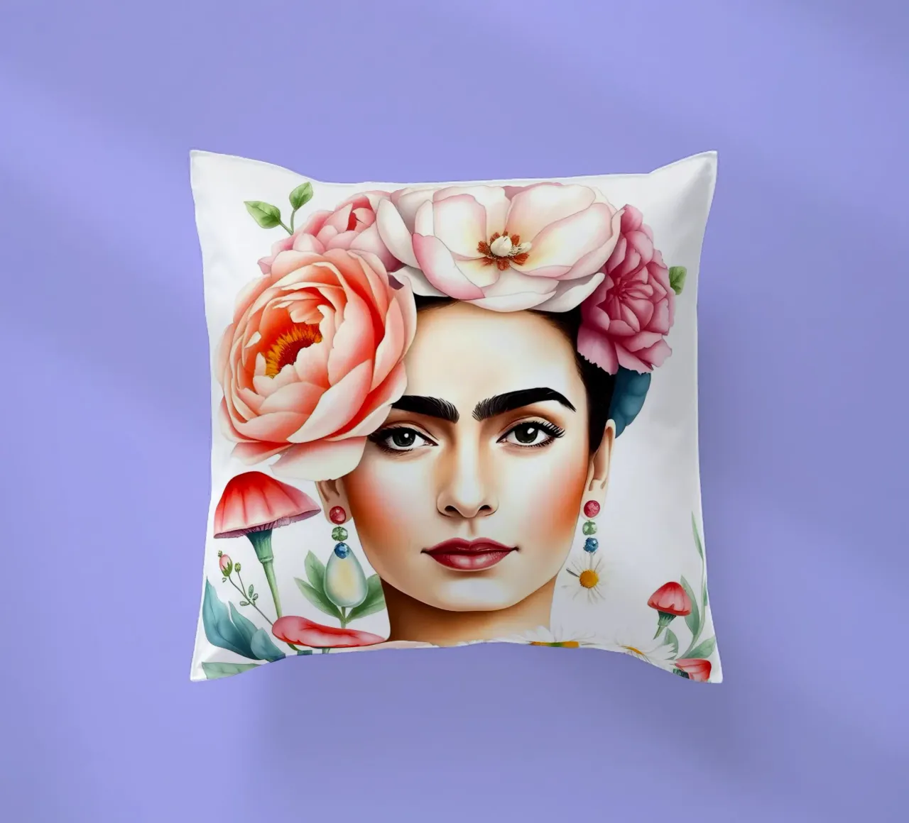 Corona di fiori Frida Kahlo cuscino da ARTOMATIC