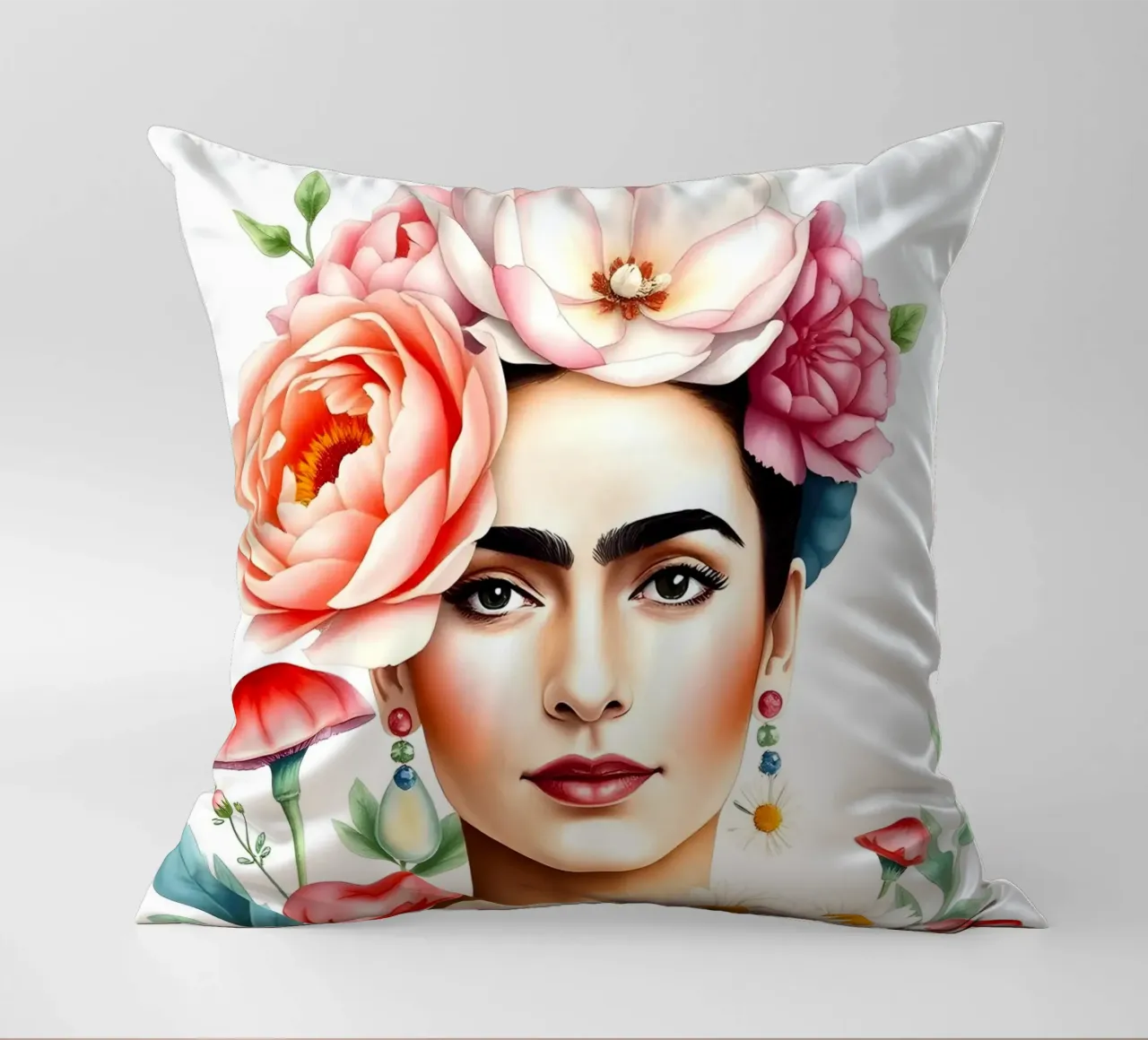 Corona di fiori Frida Kahlo cuscino da ARTOMATIC