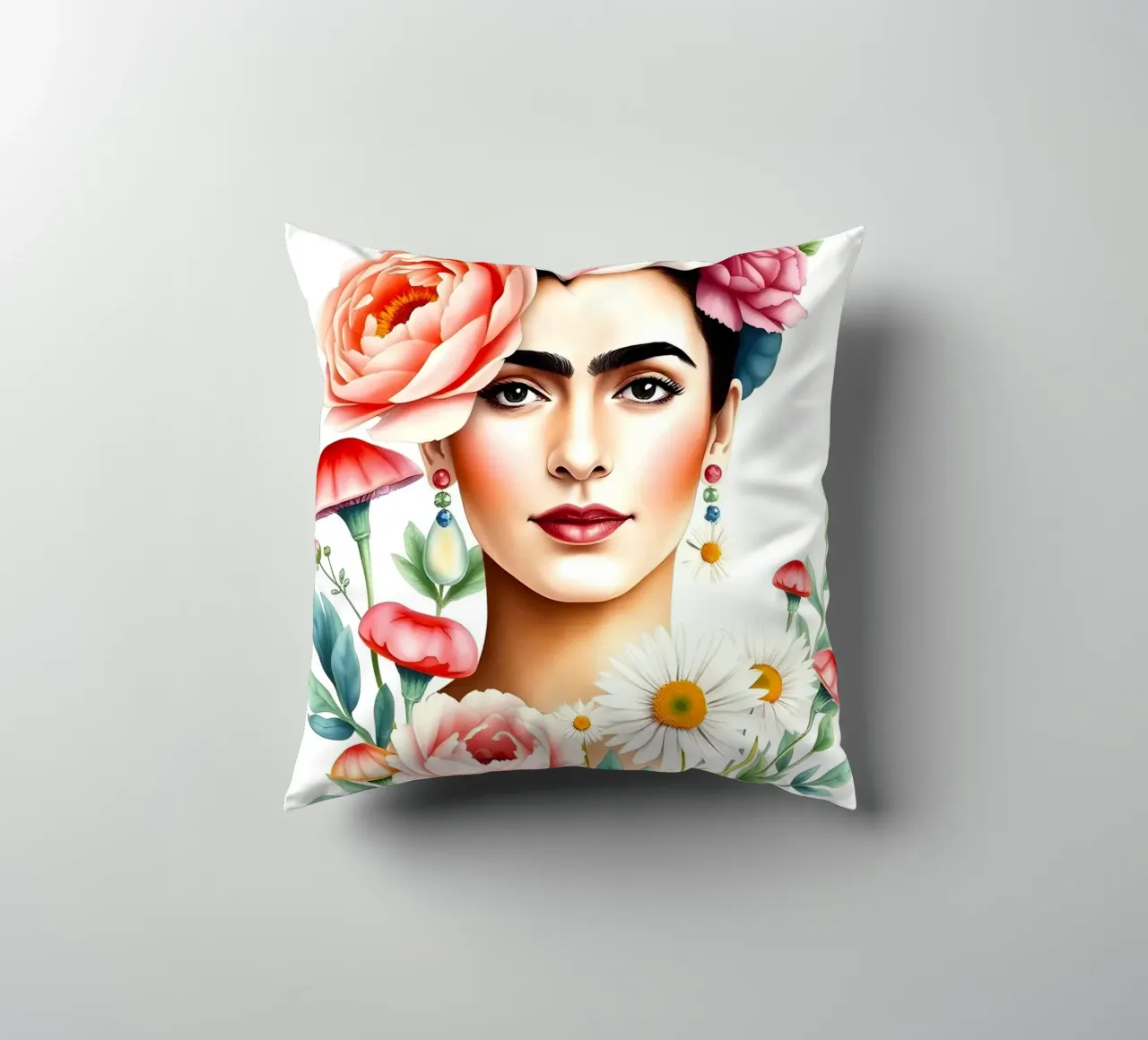Corona di fiori Frida Kahlo cuscino da ARTOMATIC