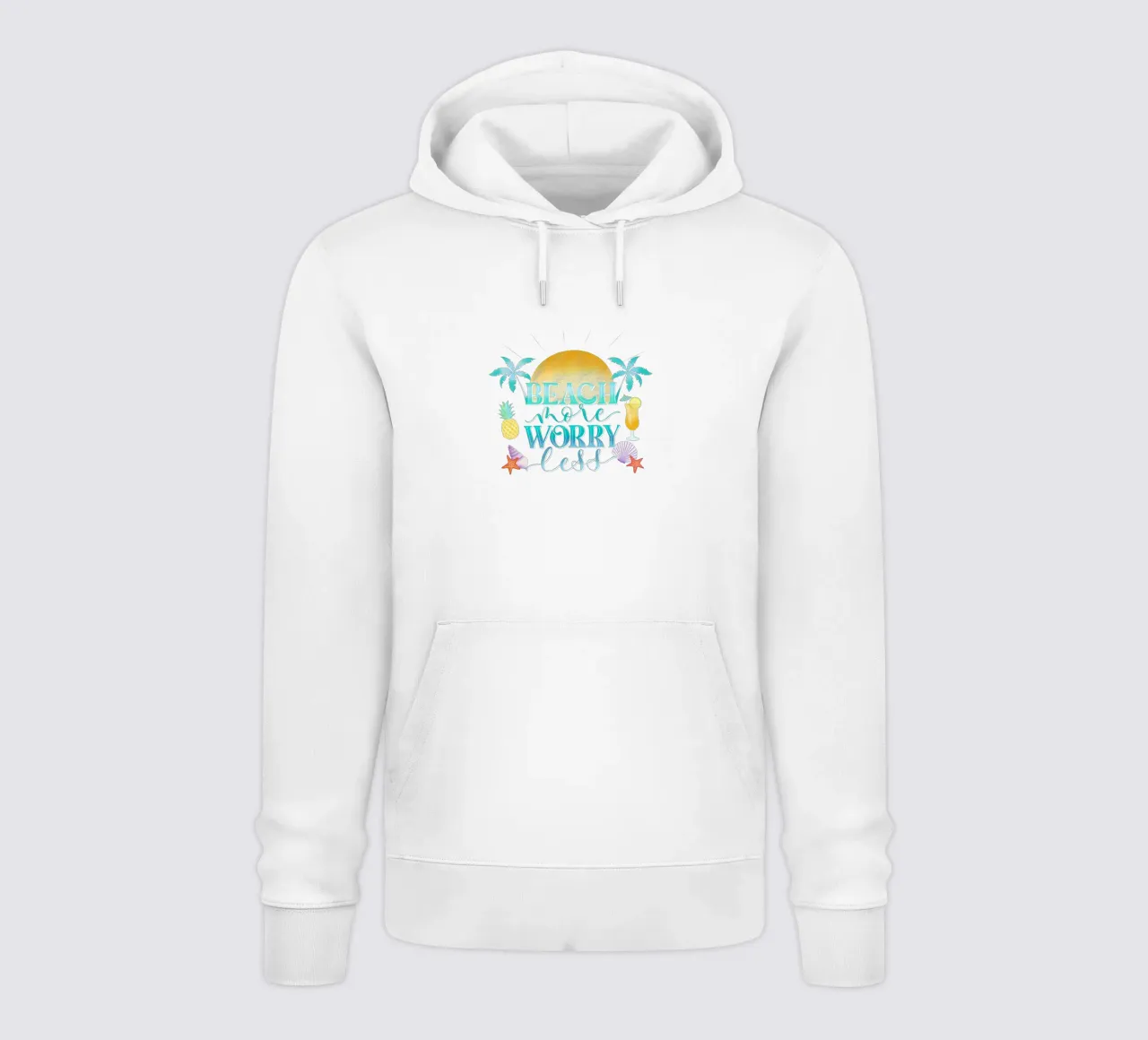 Spiaggiare di più. Worry Less. Lettering fresco con sensazione di spiaggia felpa con cappuccio da CalliLetters