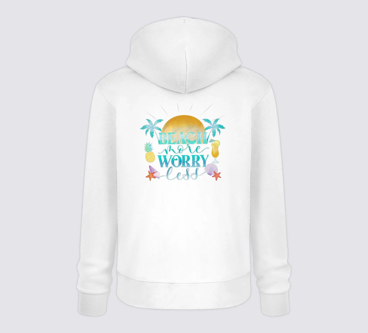 Spiaggiare di più. Worry Less. Lettering fresco con sensazione di spiaggia felpa con cappuccio da CalliLetters