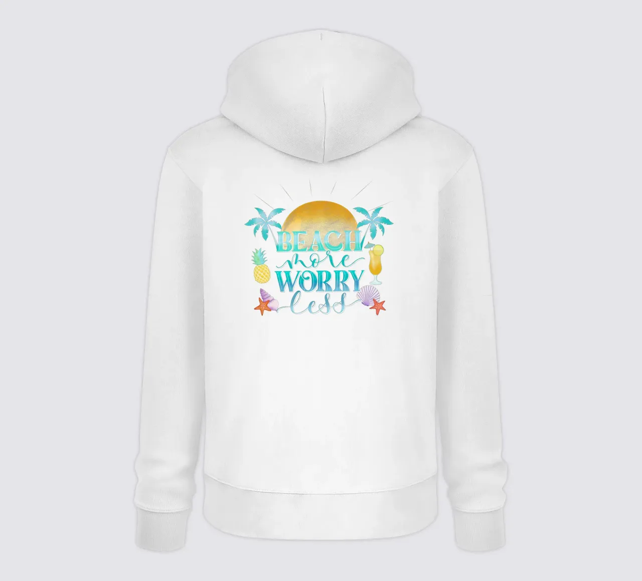 Spiaggiare di più. Worry Less. Lettering fresco con sensazione di spiaggia felpa con cappuccio da CalliLetters