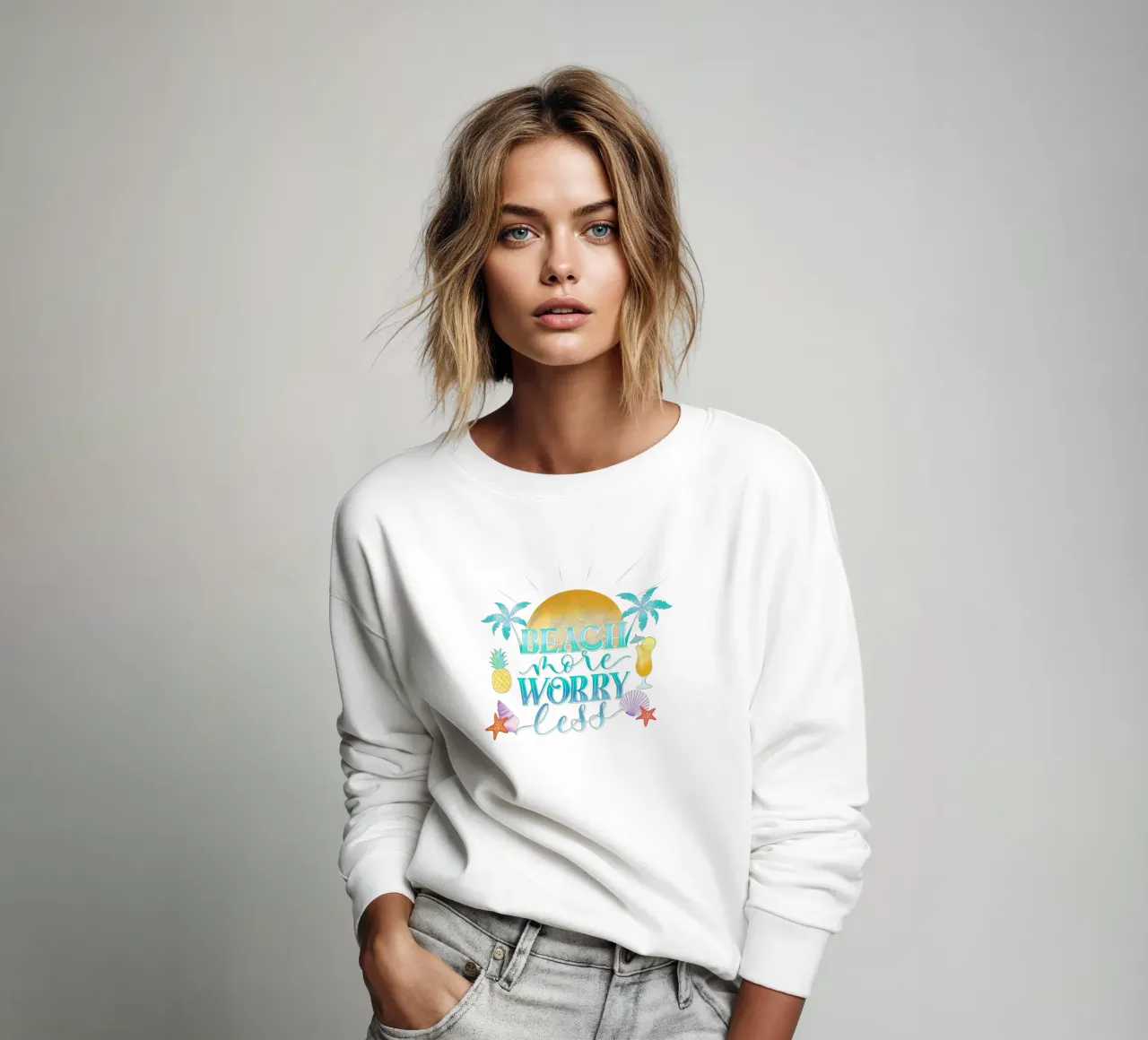 Mehr Strand. Worry Less. Cooles Lettering mit Strandfeeling Sweatshirt von CalliLetters