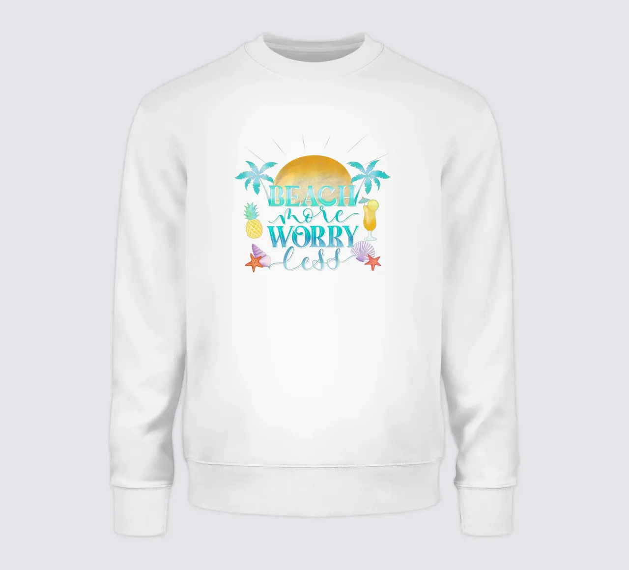 Spiaggiare di più. Worry Less. Lettering fresco con sensazione di spiaggia felpa da CalliLetters