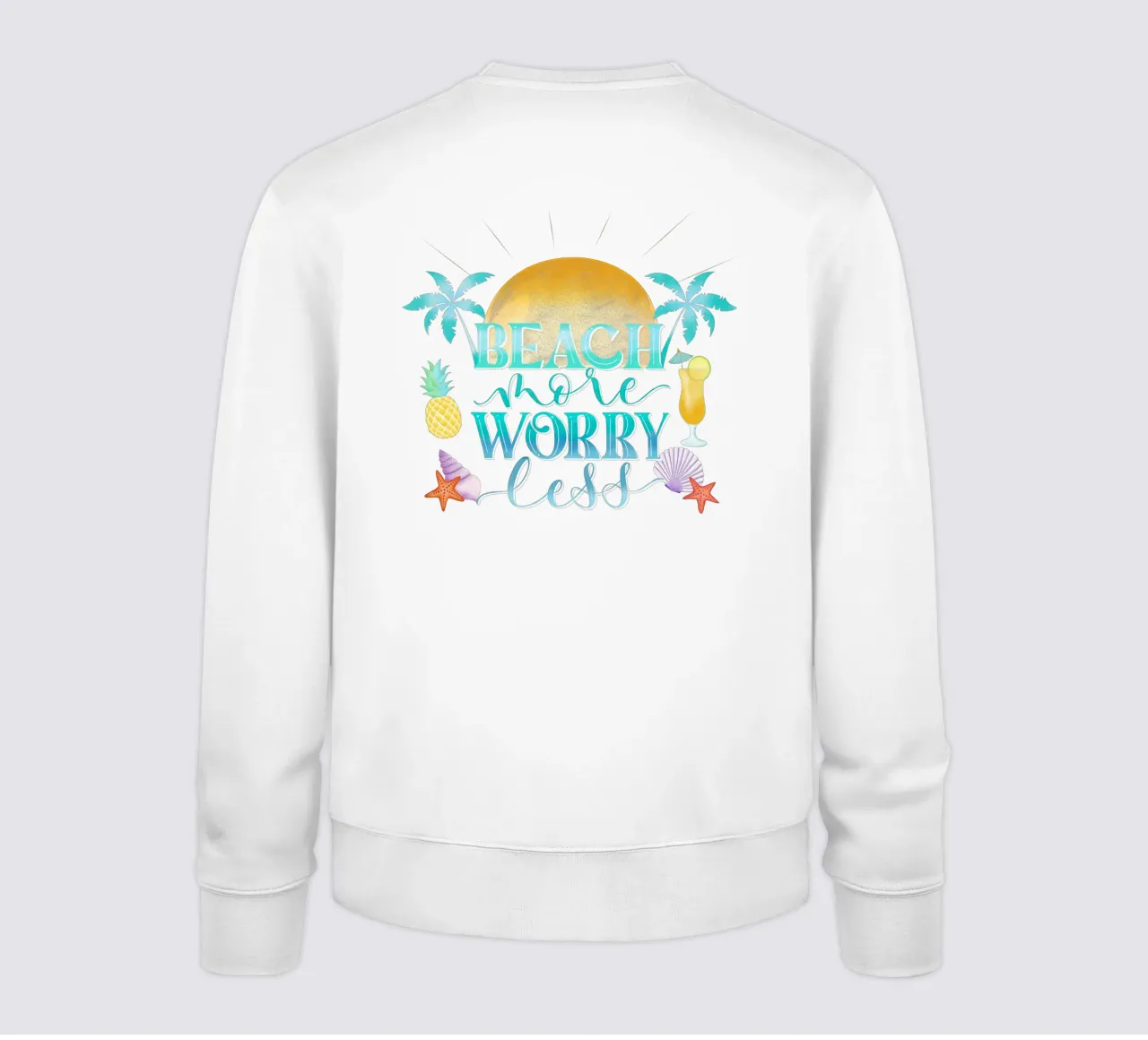 Spiaggiare di più. Worry Less. Lettering fresco con sensazione di spiaggia felpa da CalliLetters
