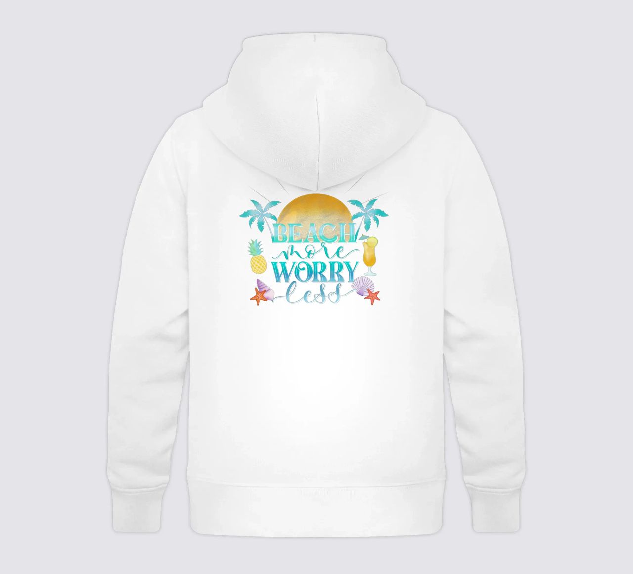 Spiaggiare di più. Worry Less. Lettering fresco con sensazione di spiaggia felpa bambino con cappuccio da CalliLetters