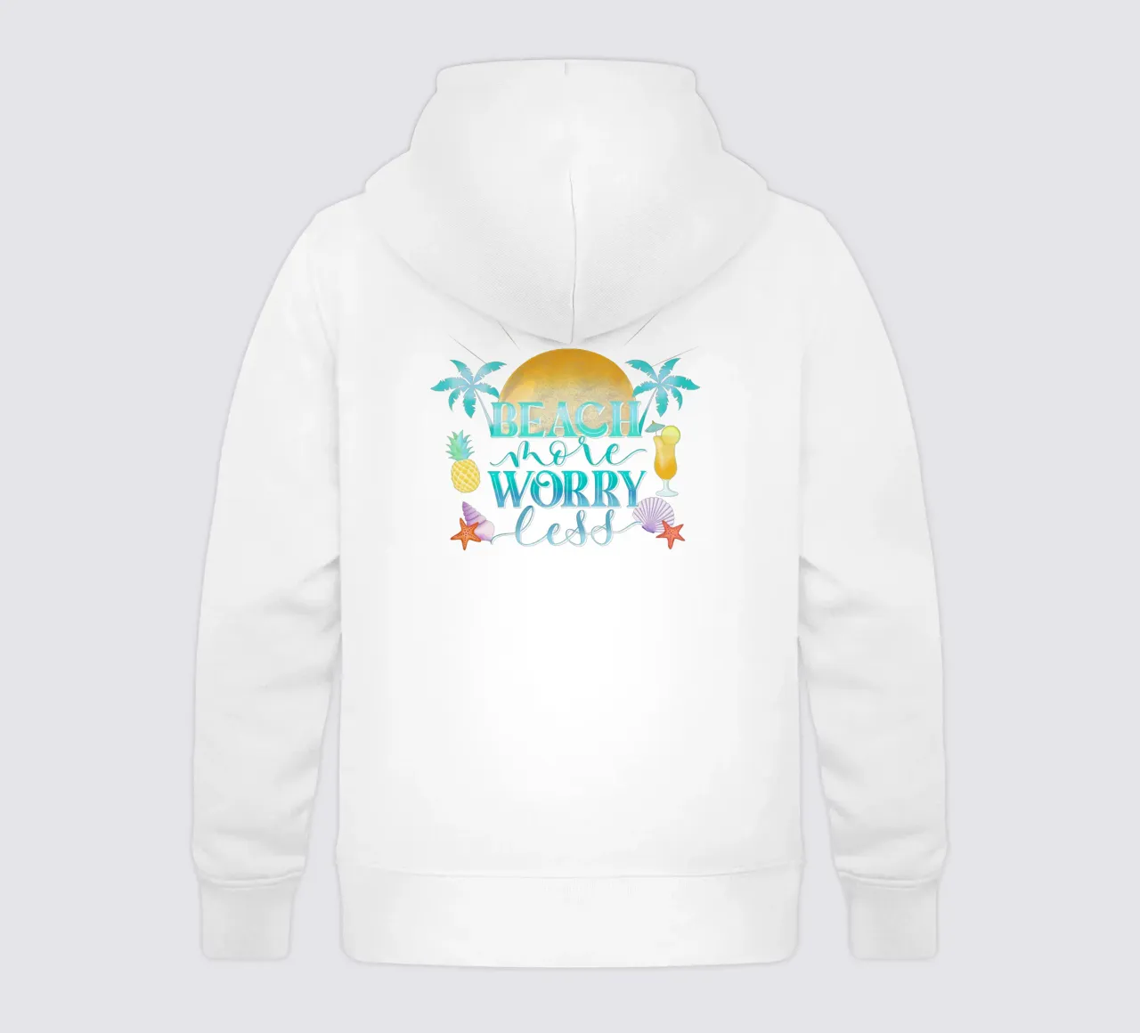 Spiaggiare di più. Worry Less. Lettering fresco con sensazione di spiaggia felpa bambino con cappuccio da CalliLetters