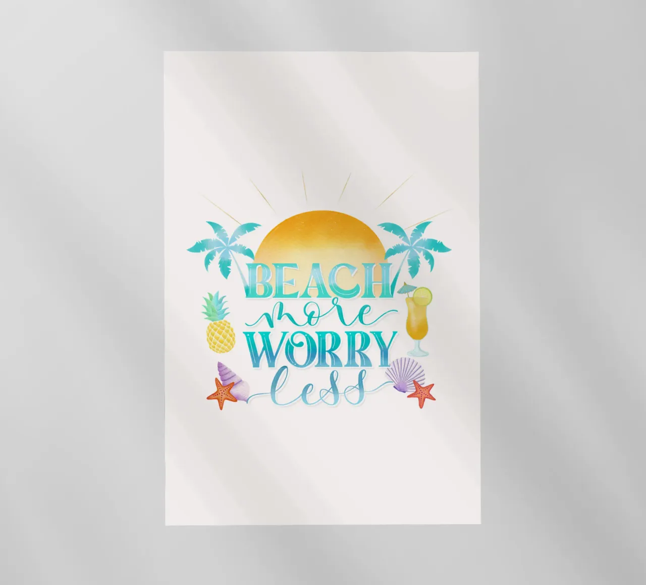 Spiaggiare di più. Worry Less. Lettering fresco con sensazione di spiaggia pellicola backlit da CalliLetters