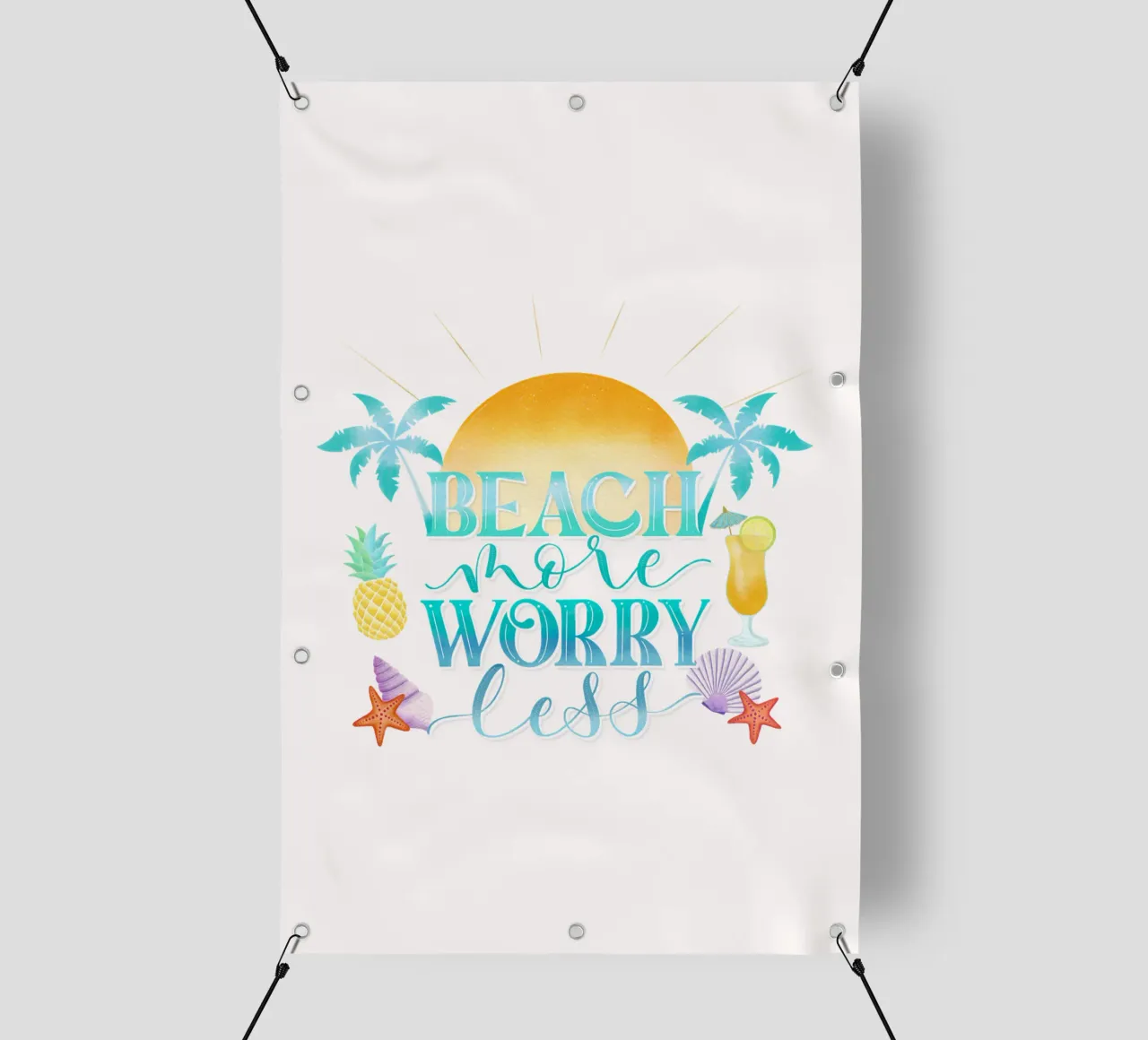 Spiaggiare di più. Worry Less. Lettering fresco con sensazione di spiaggia telo in pvc da CalliLetters