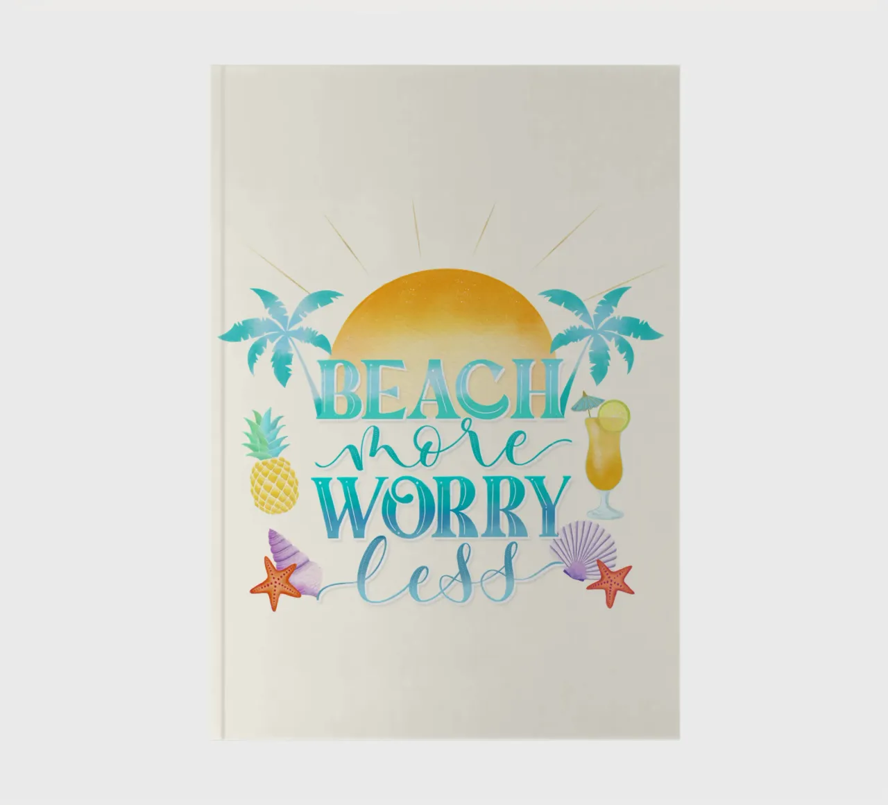 Mehr Strand. Worry Less. Cooles Lettering mit Strandfeeling Notizbuch von CalliLetters