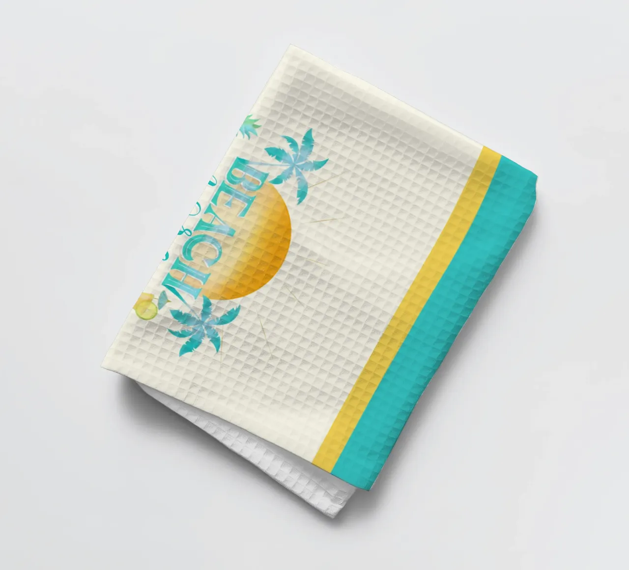 Spiaggiare di più. Worry Less. Lettering fresco con sensazione di spiaggia canovaccio da cucina da CalliLetters