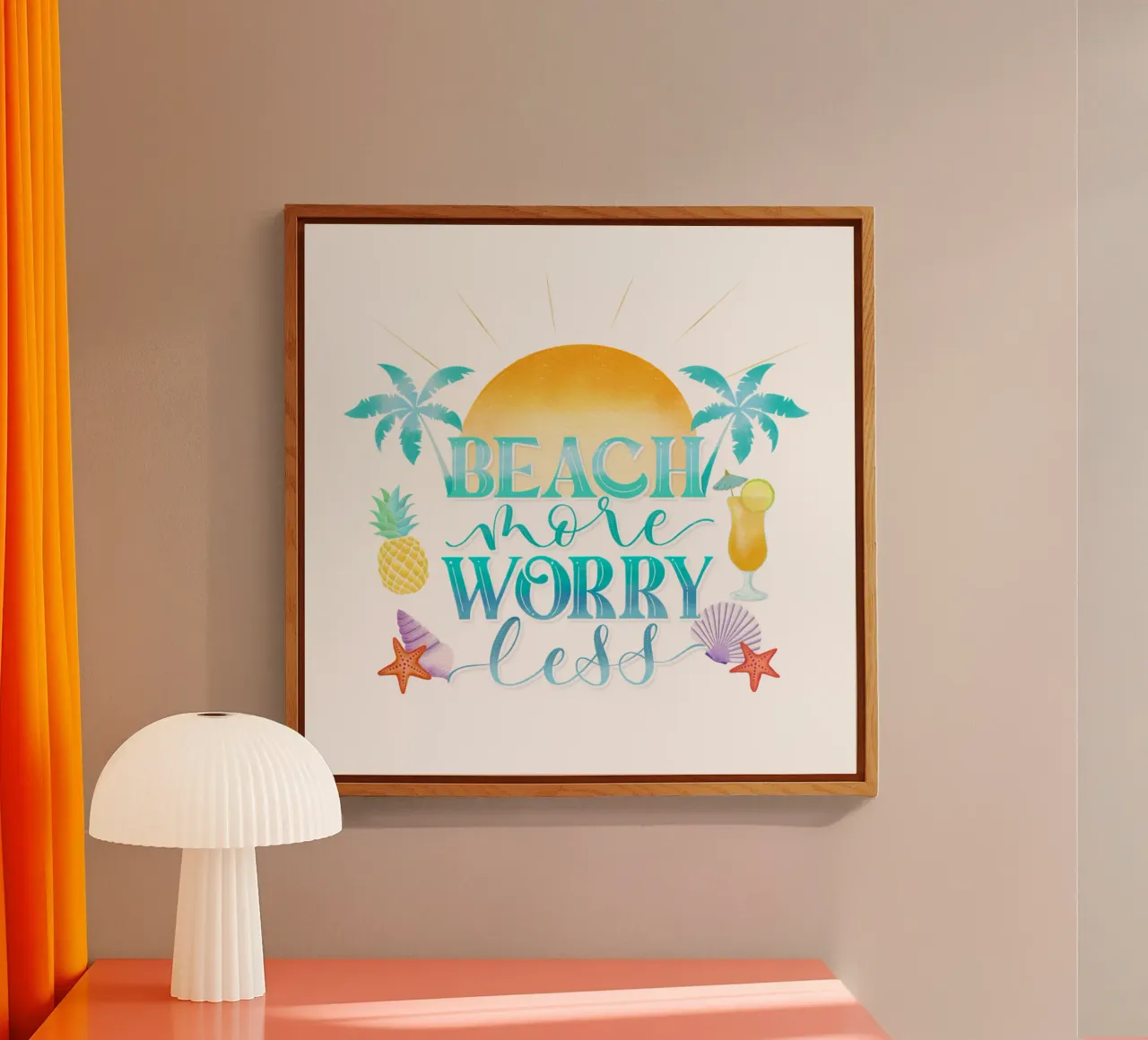 Mehr Strand. Worry Less. Cooles Lettering mit Strandfeeling Acryl-Glas von CalliLetters