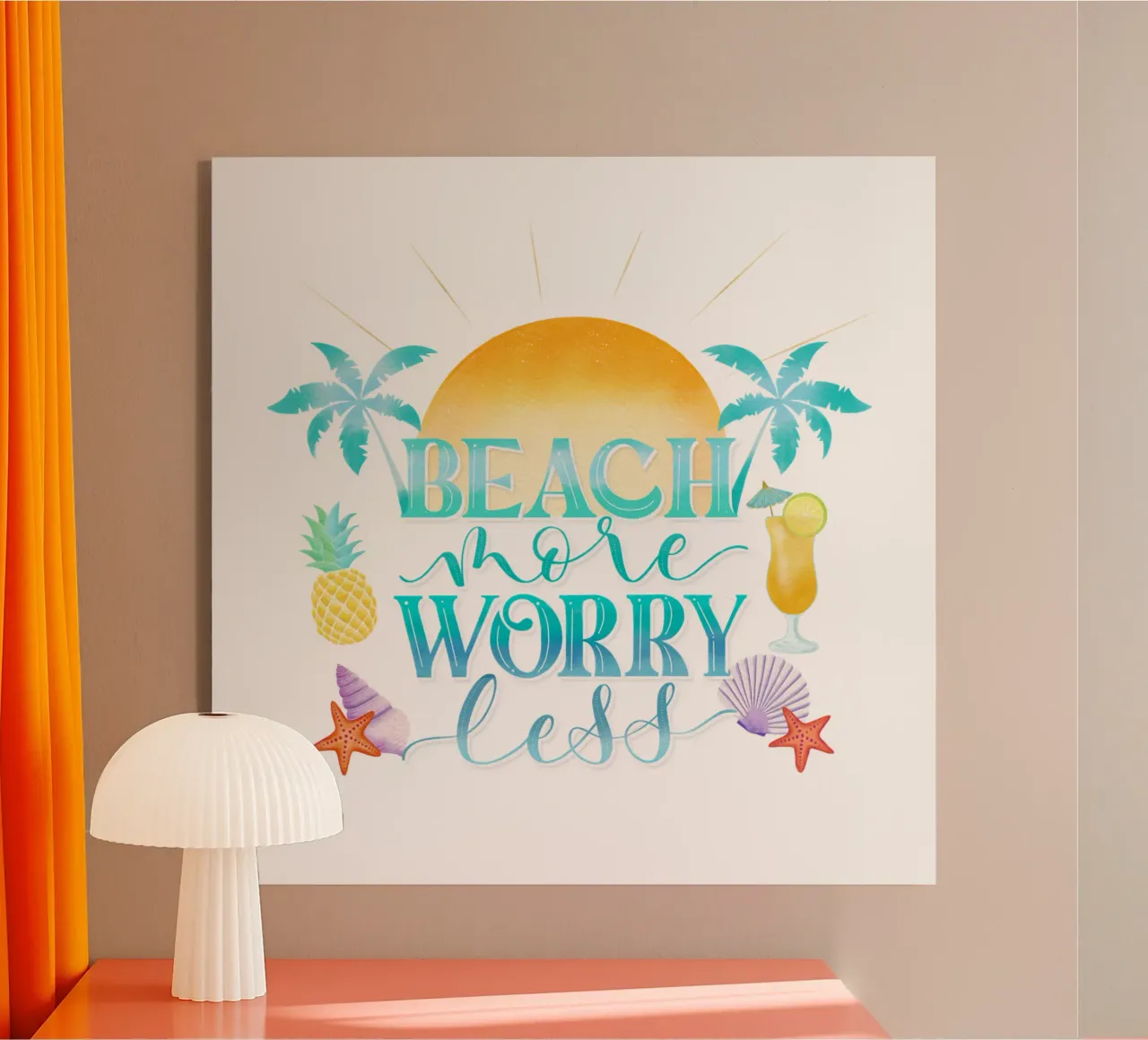 Spiaggiare di più. Worry Less. Lettering fresco con sensazione di spiaggia plexiglass da CalliLetters