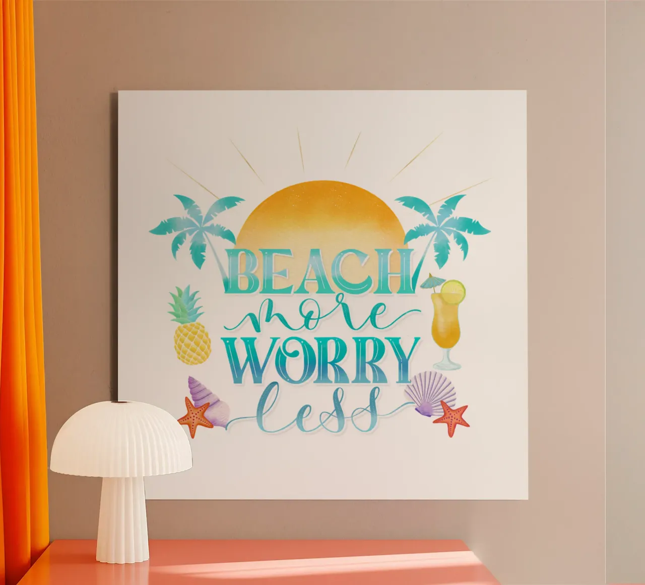 Spiaggiare di più. Worry Less. Lettering fresco con sensazione di spiaggia alluminio dibond da CalliLetters