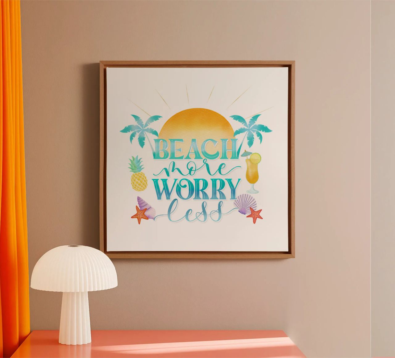 Spiaggiare di più. Worry Less. Lettering fresco con sensazione di spiaggia tela da CalliLetters
