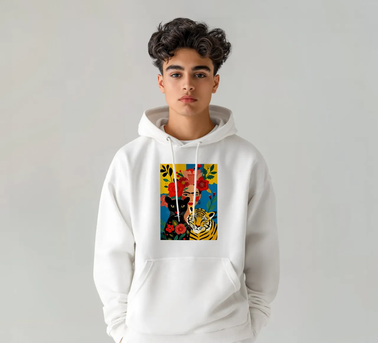 FRIDA KAHLO CON TIGRE E PANTERA felpa con cappuccio da ARTOMATIC