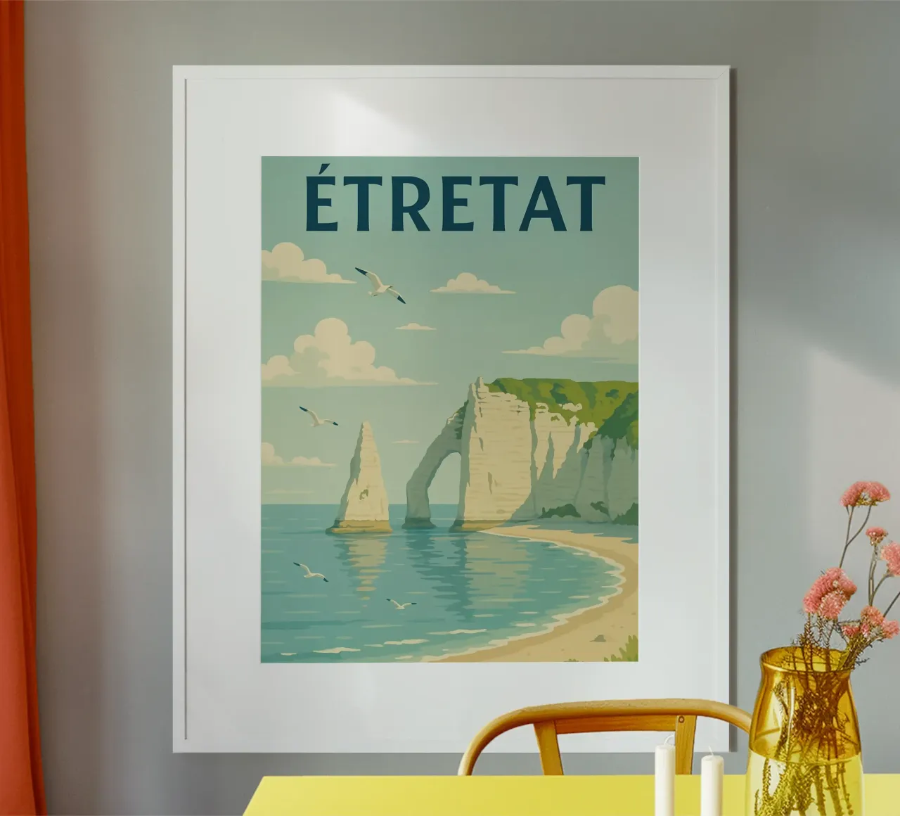 Étretat - Retro poster of the Normandy cliffs poster with aluminum frame by PrintMoiUnTruc