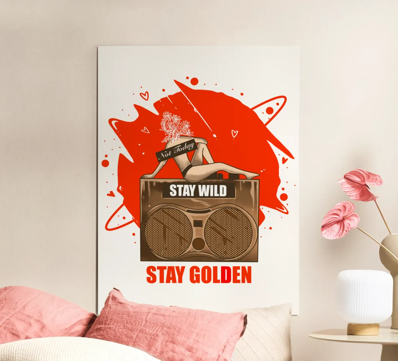 Summer Vibes-Stay Wild, Stay Golden Poster mit Aluminium Rahmen von Gift For You