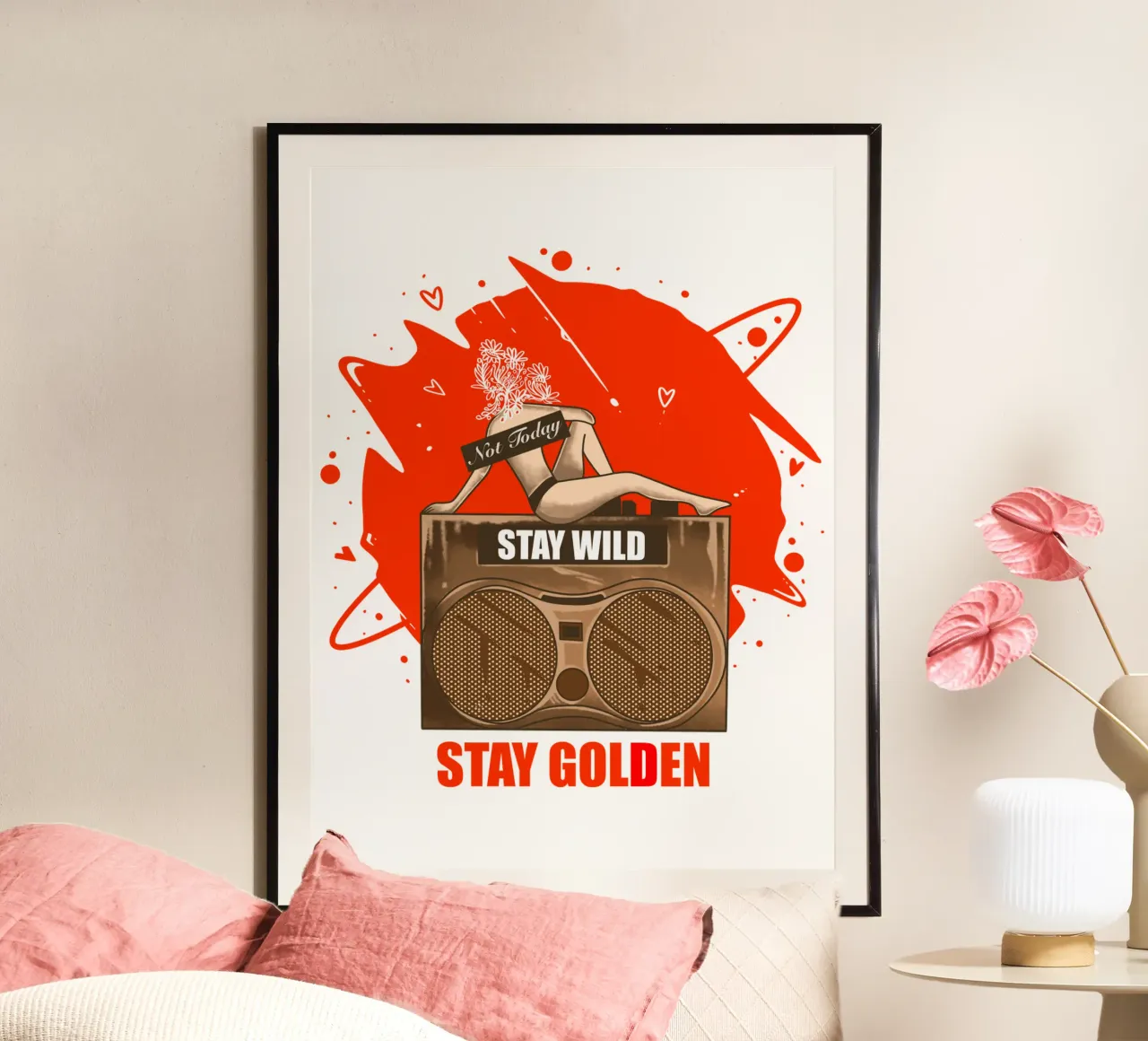 Summer Vibes-Stay Wild, Stay Golden Poster mit Aluminium Rahmen von Gift For You