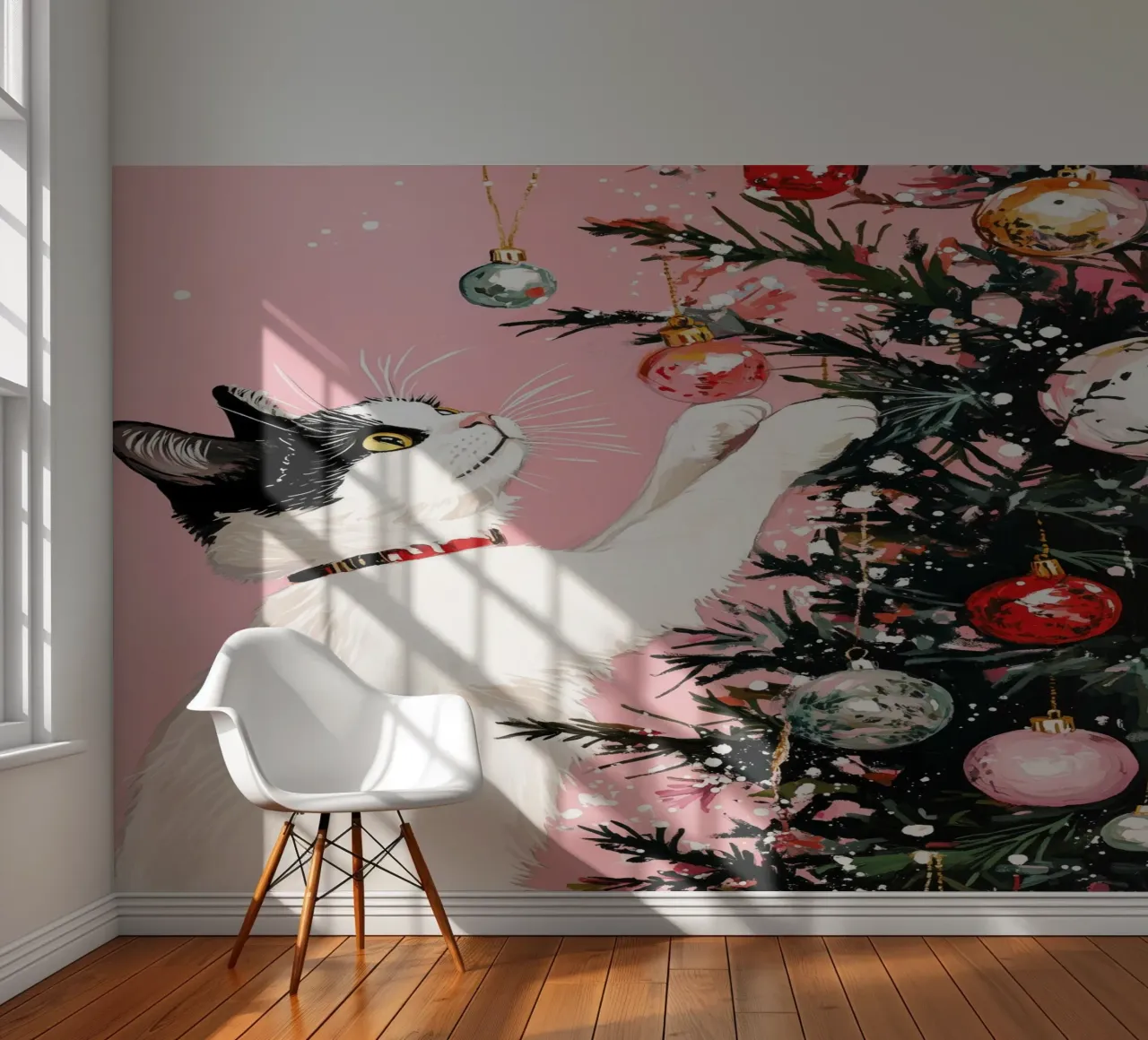 Katten zijn dol op de kerstboom 7 fotobehang van Justyna Jaszke JBJart