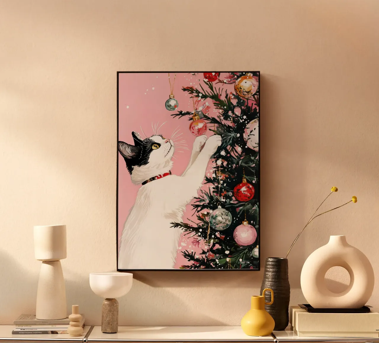 Cats love the Christmas tree 7 alu-dibond by Justyna Jaszke JBJart
