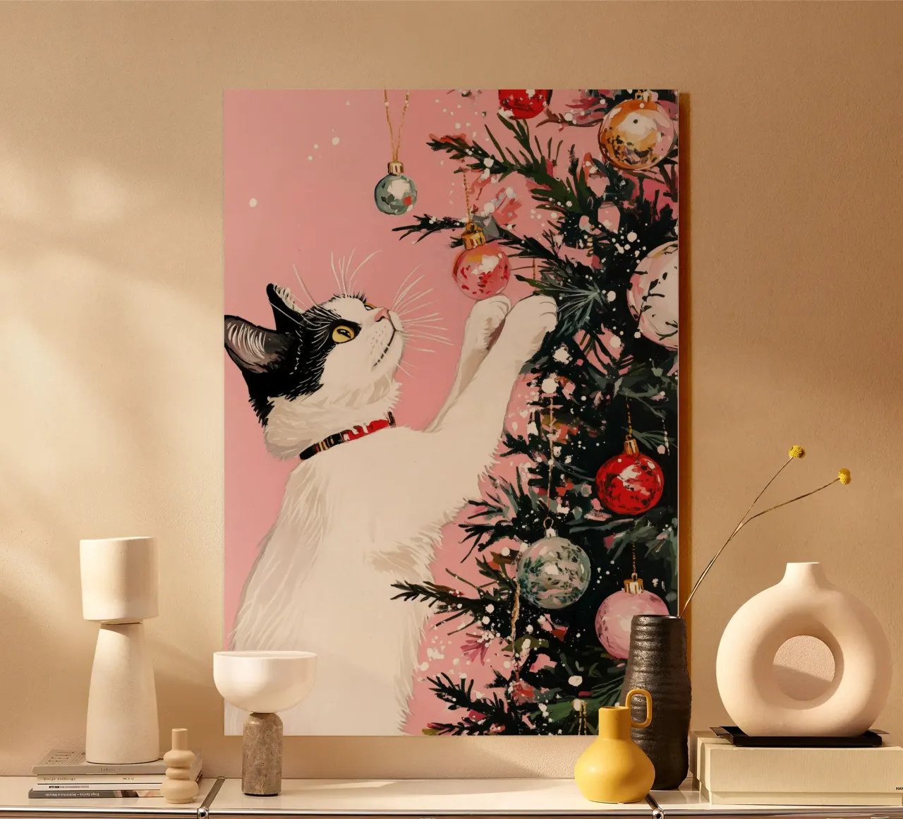 Cats love the Christmas tree 7 alu-dibond by Justyna Jaszke JBJart