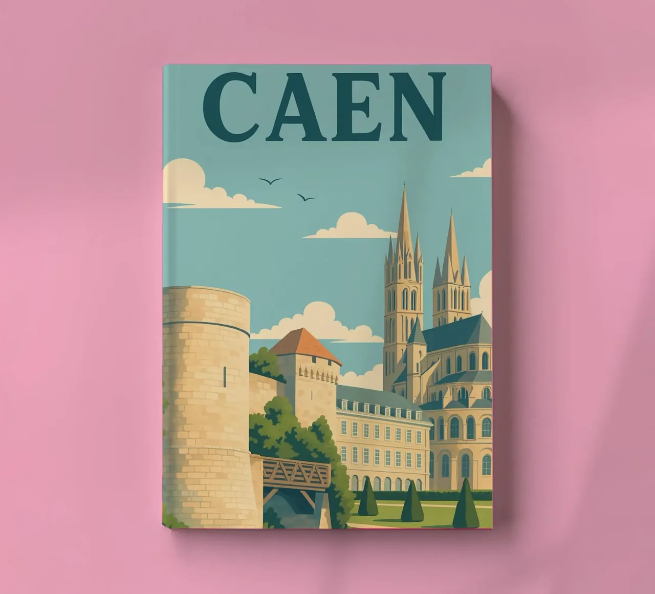 Caen - Retro poster of the castle and abbey notebook by PrintMoiUnTruc