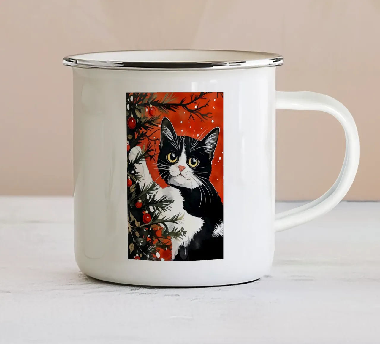 I gatti amano l'albero di Natale 8 tazza in smalto da Justyna Jaszke JBJart