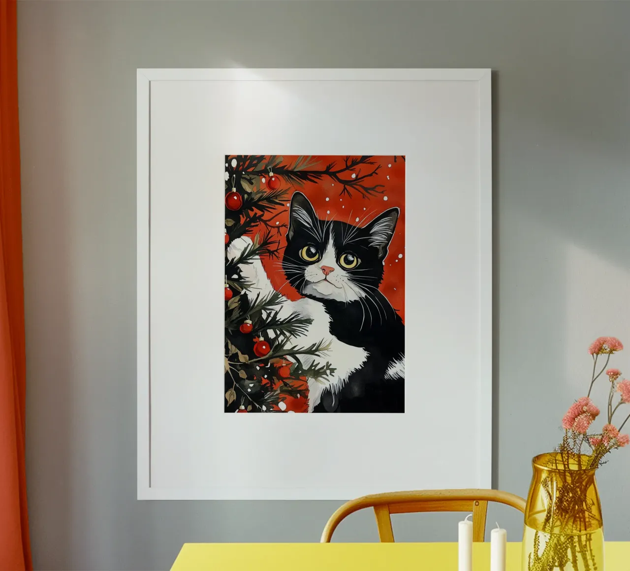 I gatti amano l'albero di Natale 8 poster con telaio in alluminio da Justyna Jaszke JBJart