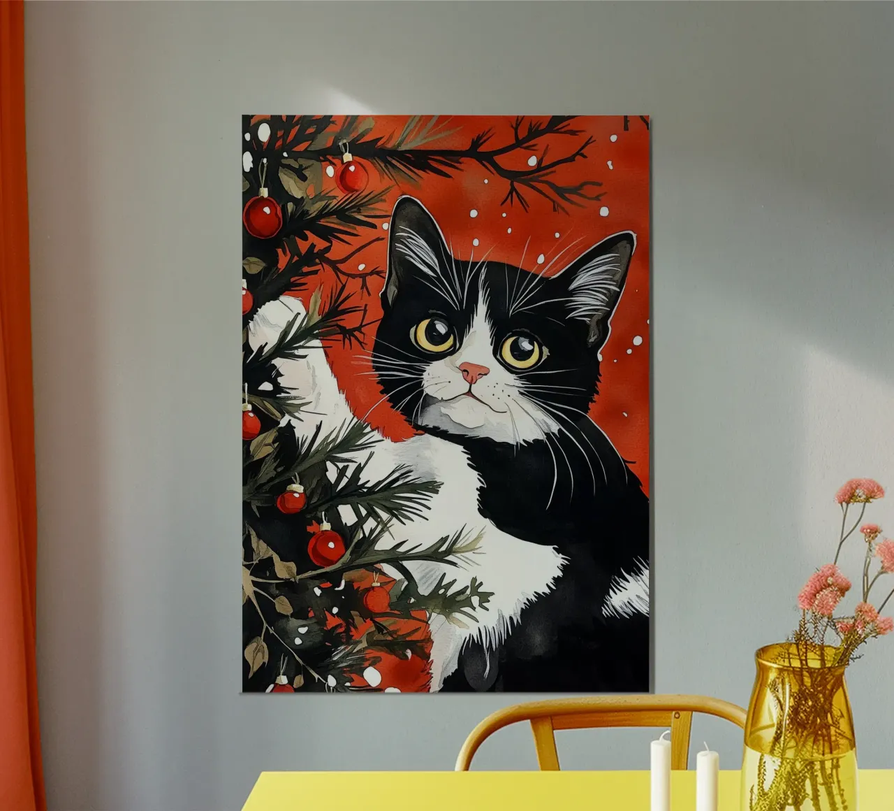 I gatti amano l'albero di Natale 8 poster con telaio in alluminio da Justyna Jaszke JBJart