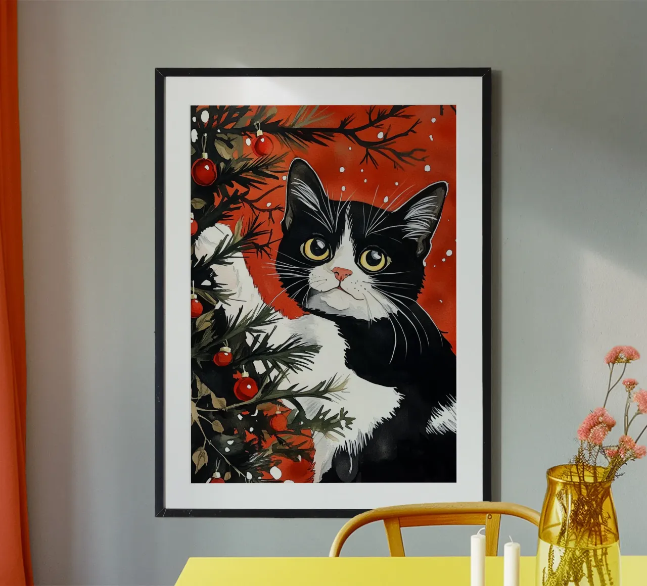 I gatti amano l'albero di Natale 8 poster con telaio in alluminio da Justyna Jaszke JBJart