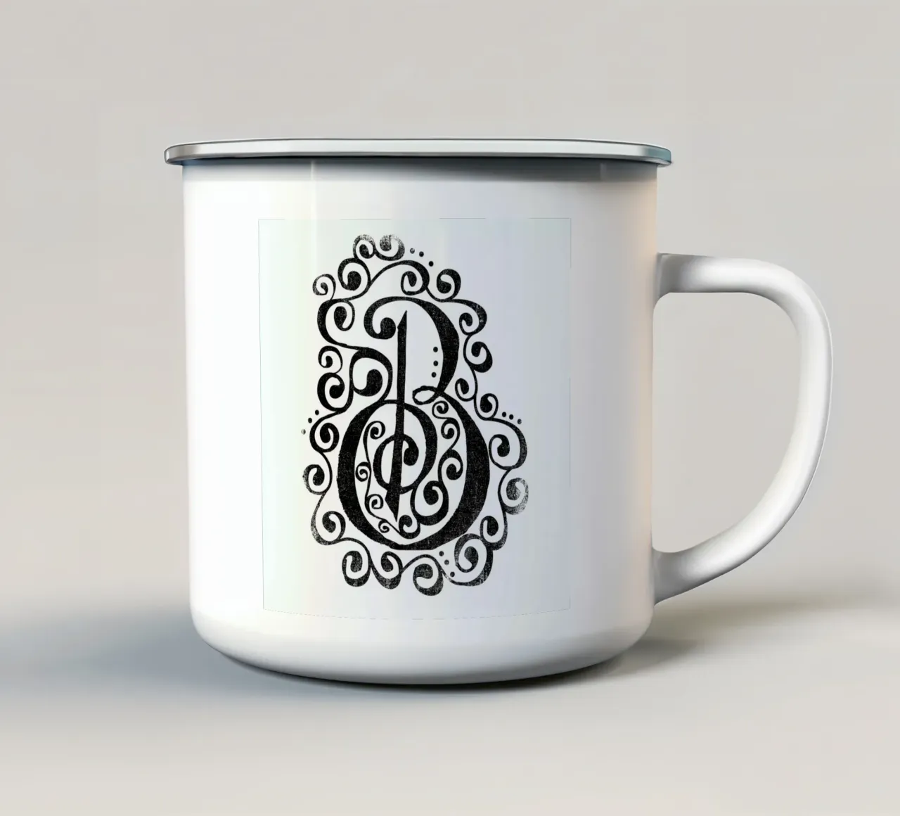 B enamel mug by Matthew Taylor Wilson