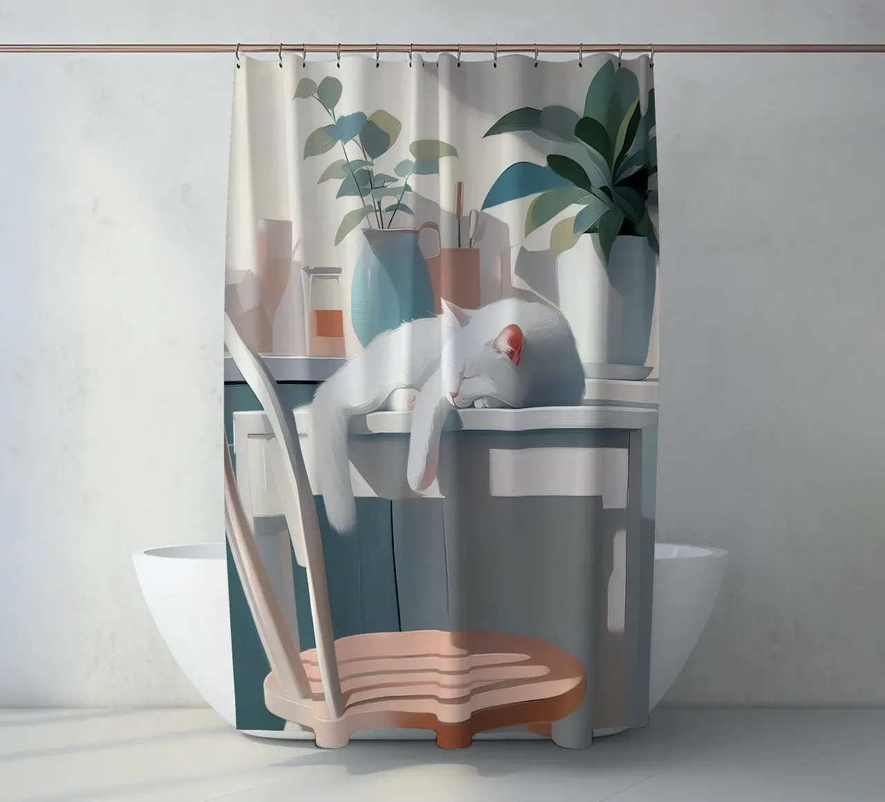 Sleeping cat shower curtain by Digital Naive