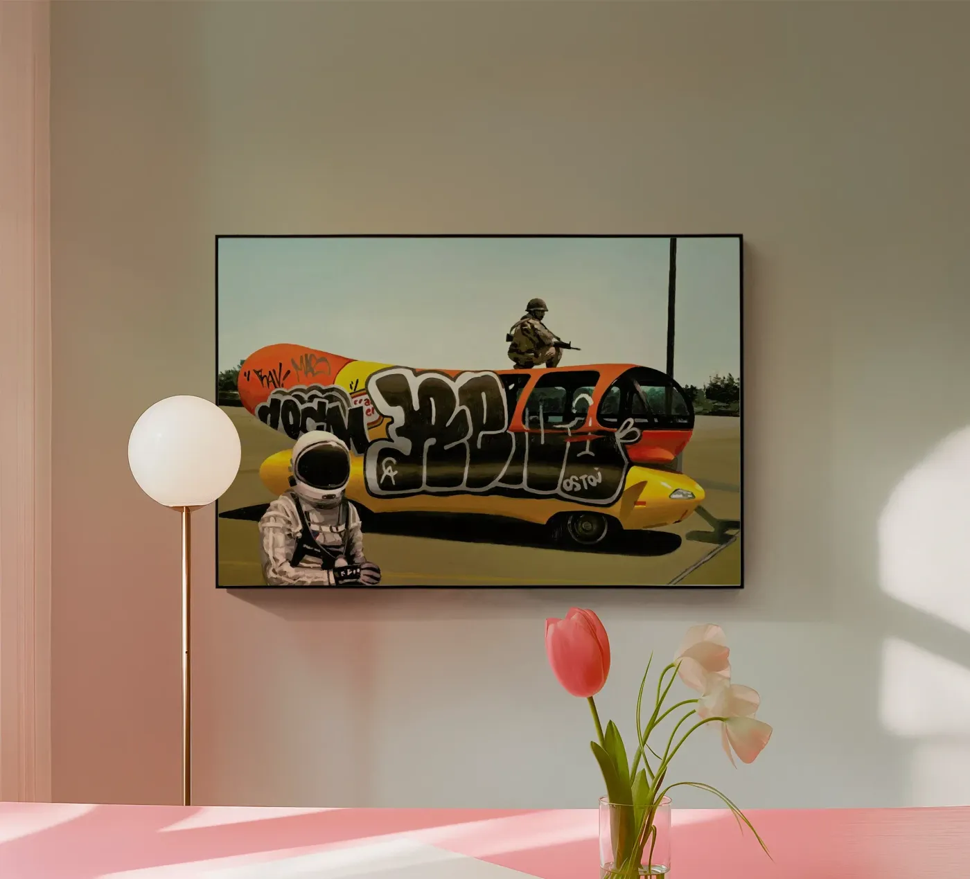 Wienermobile acryl van Scott Listfield