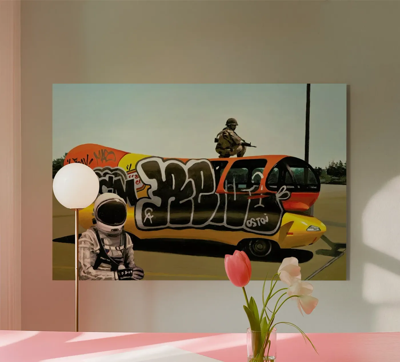 Wienermobile acryl van Scott Listfield