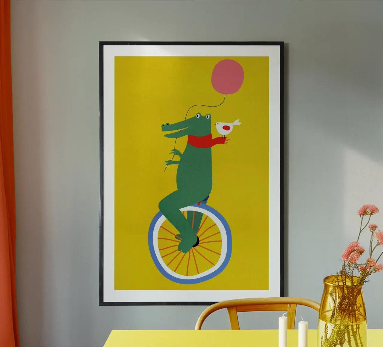 Unicycle Croc poster con telaio in alluminio da Little Flourishes