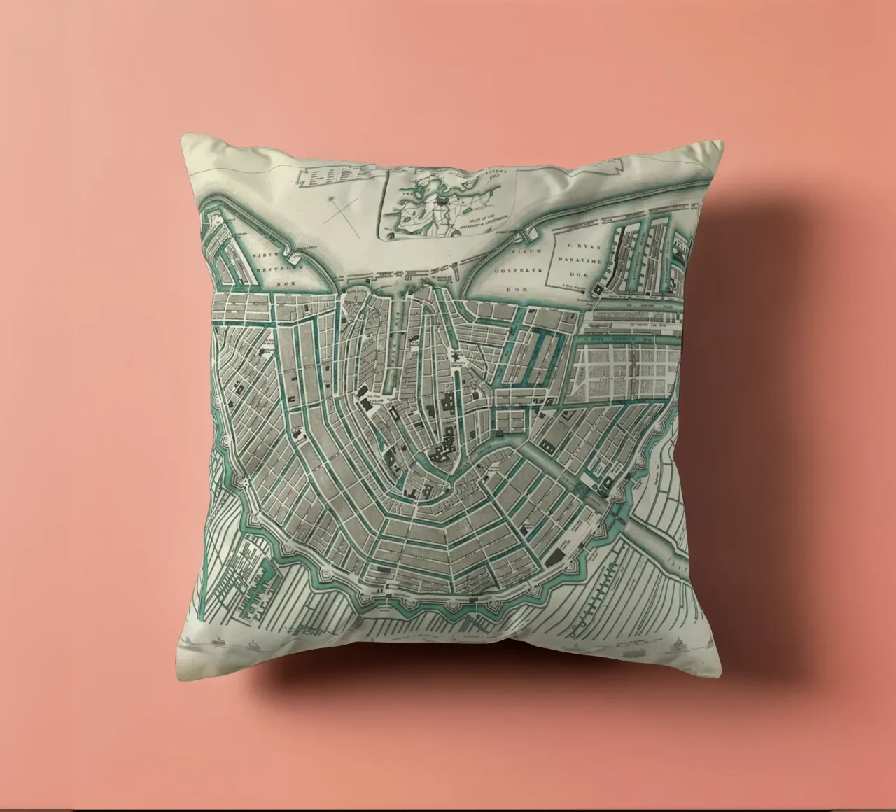 Amsterdam, The Netherlands, 1683 cuscino da Artokoloro Quint Lox Ltd