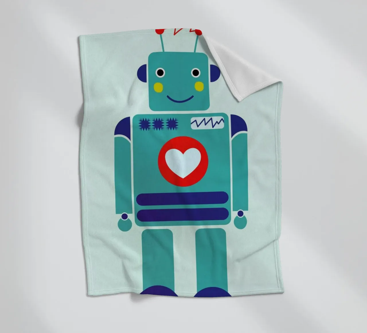 Robot with a Heart fleece blanket by Little Flourishes