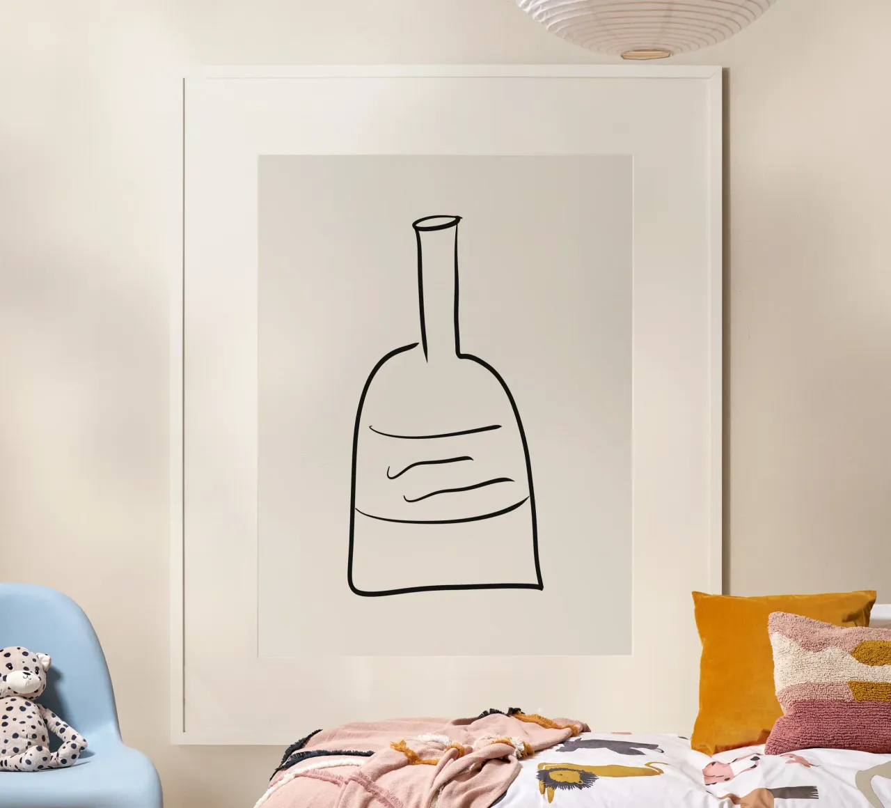 Bottiglia per bevande organica minimalista in linea nera e crema poster con telaio in alluminio da This Wild Soul - Illustration