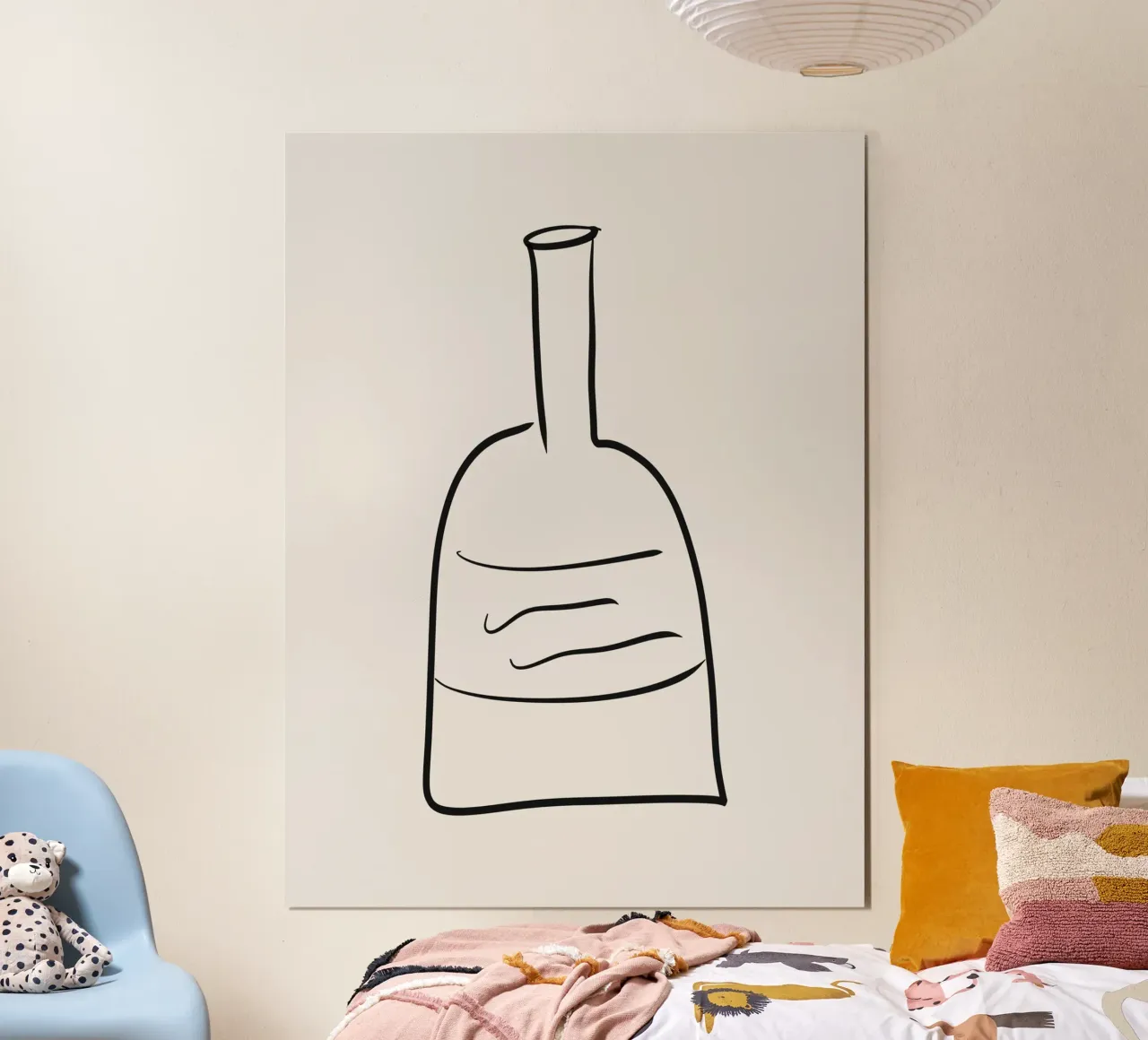 Bottiglia per bevande organica minimalista in linea nera e crema poster con telaio in alluminio da This Wild Soul - Illustration