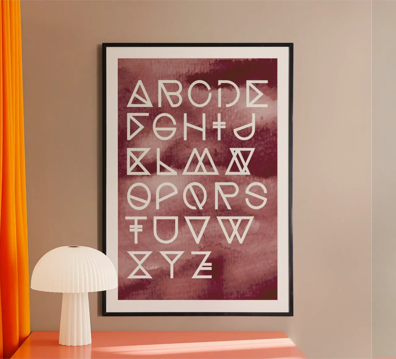 Geometrical ABC - Peach Aquarelle poster con telaio in legno da Studio Nahili