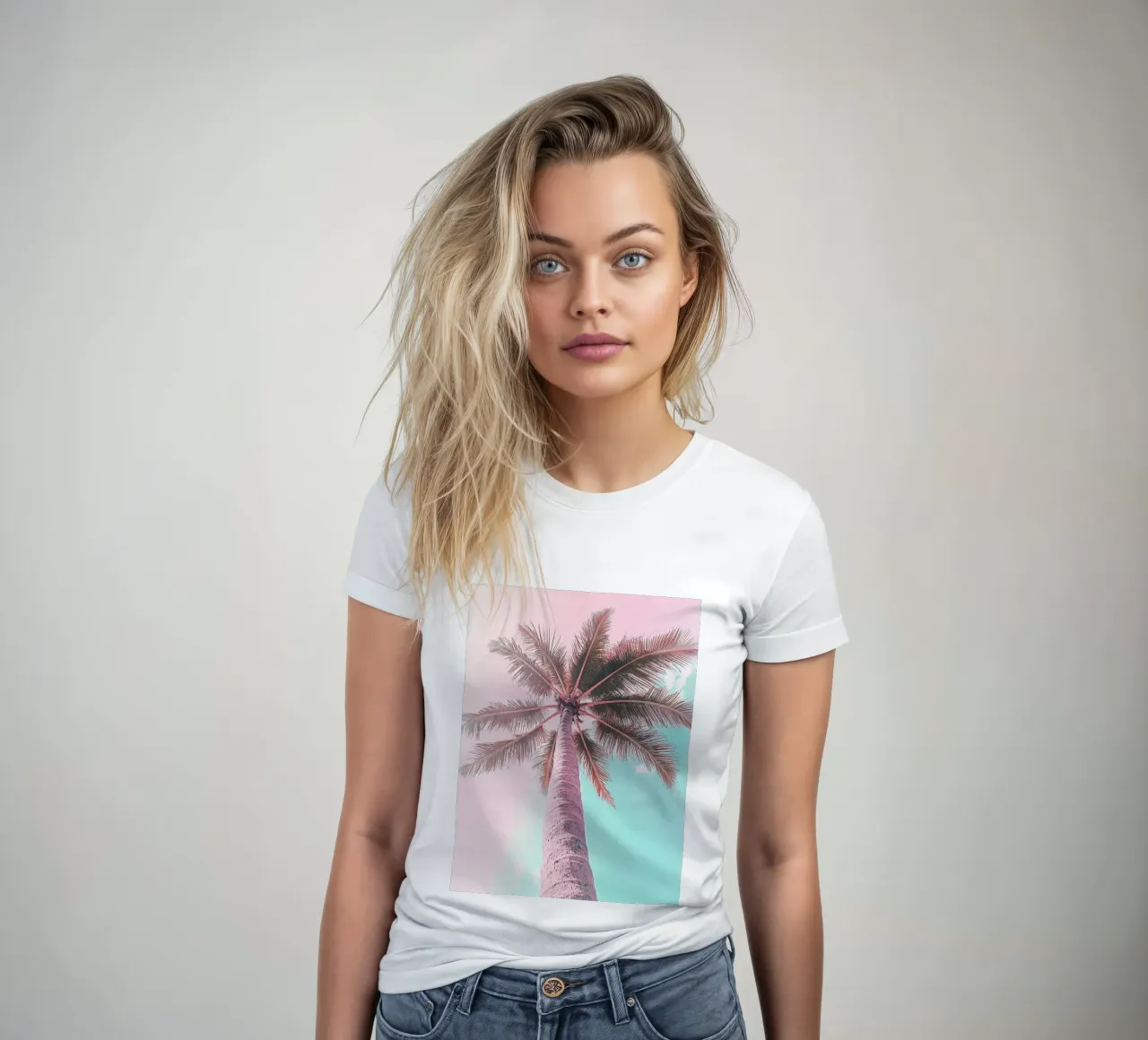 Pastel Palm Vibes women's fitted t-shirt by Carinaprint