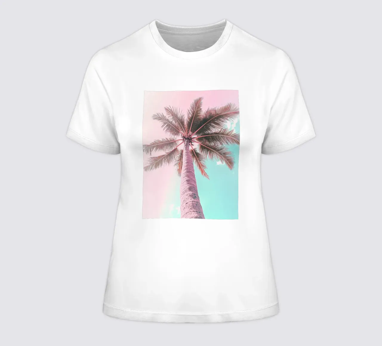 Pastel Palm Vibes women's fitted t-shirt by Carinaprint
