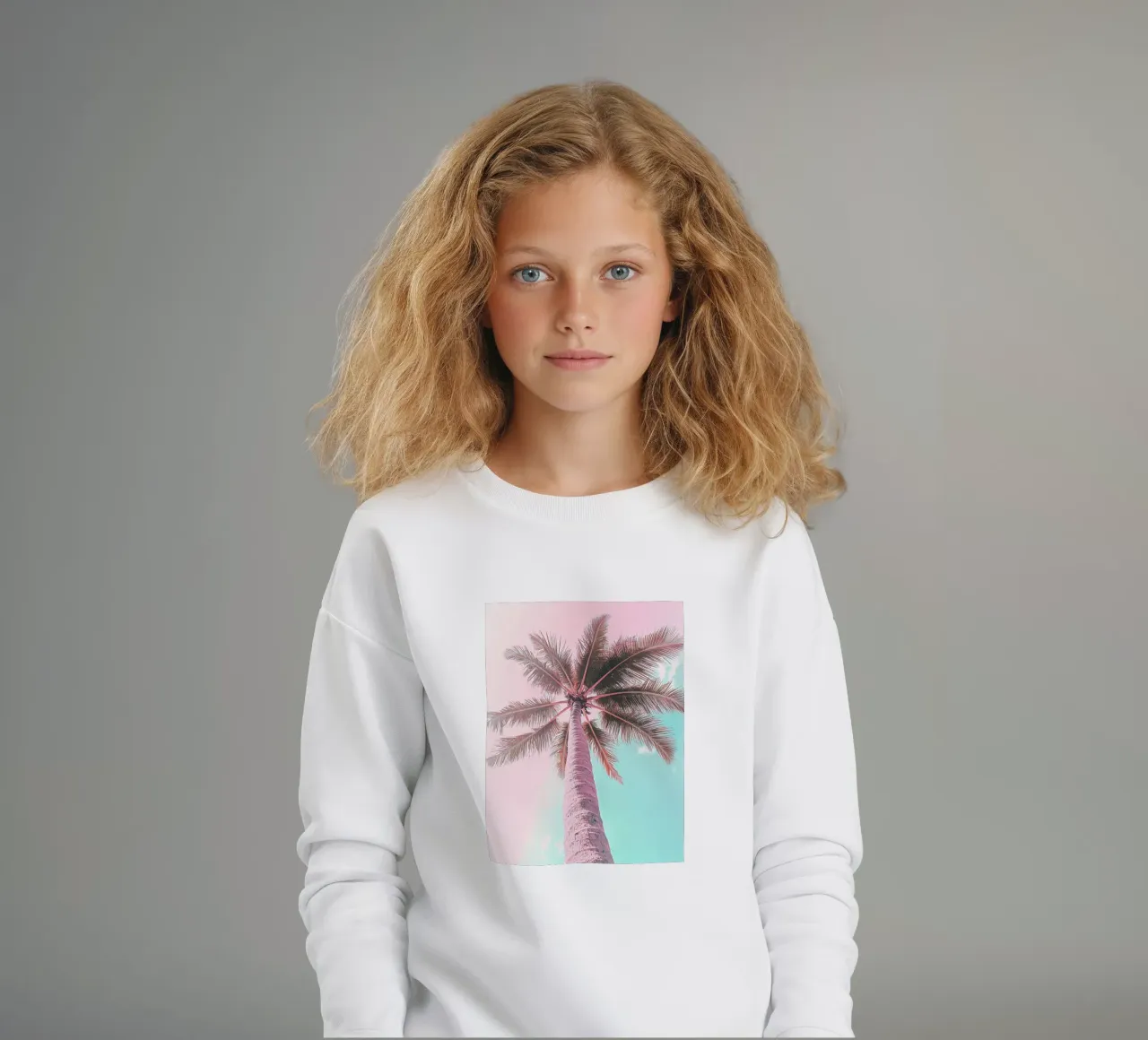 Pastel Palm Vibes kids sweatshirt by Carinaprint