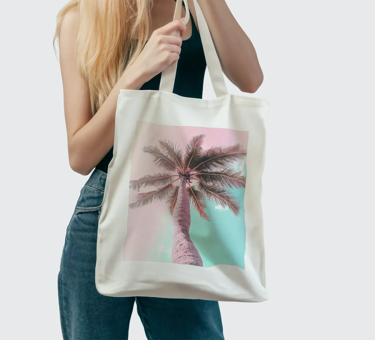 Pastel Palm Vibes tote bag by Carinaprint