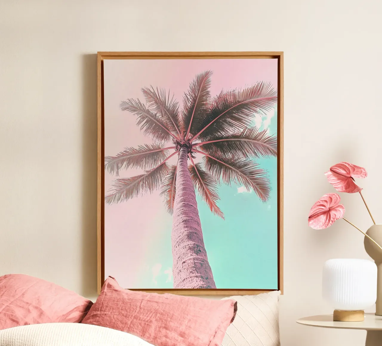 Pastel Palm Vibes canvas with Floater frame by Carinaprint