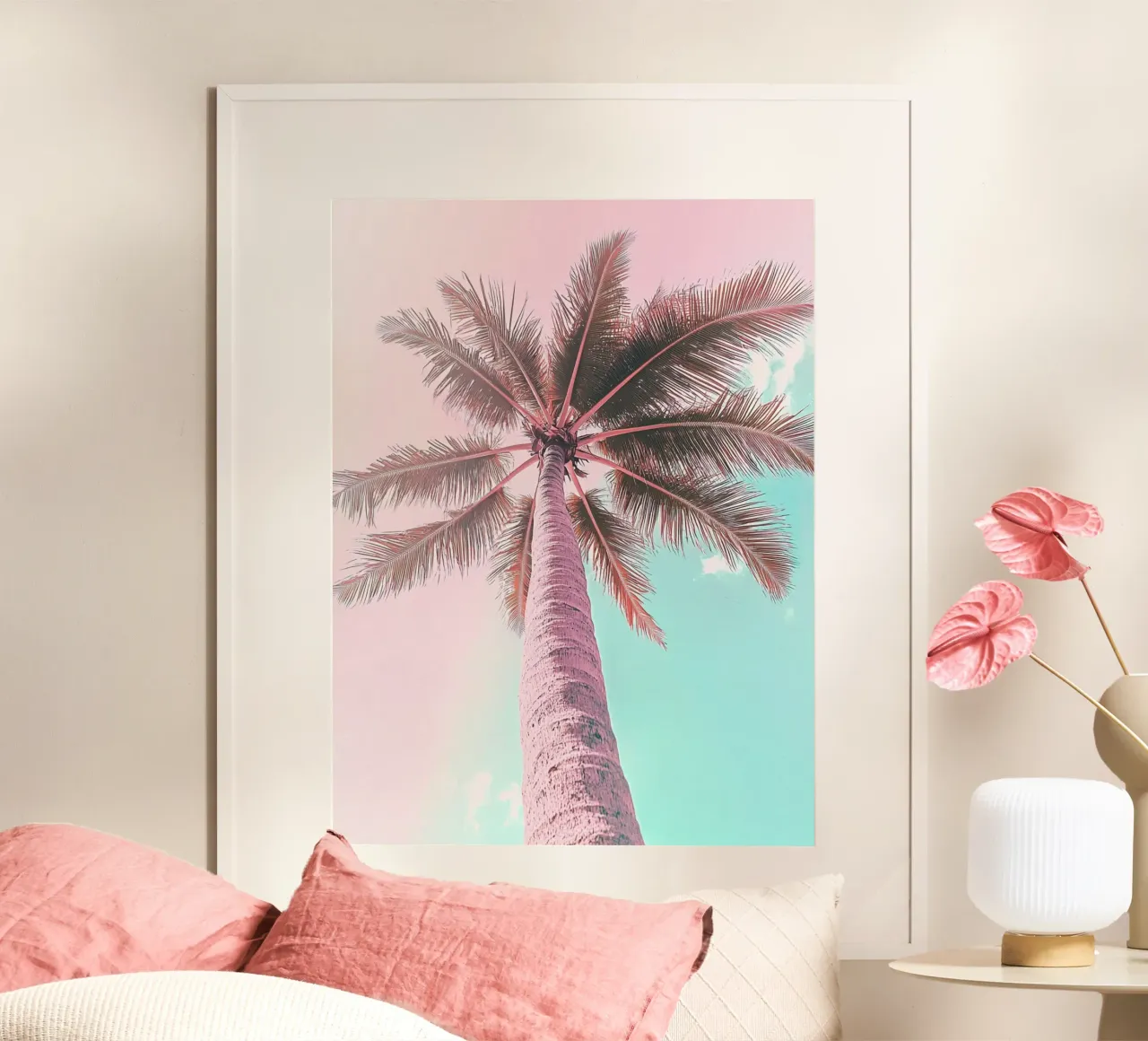Pastellfarbene Palme Vibes Hahnemühle von Carinaprint