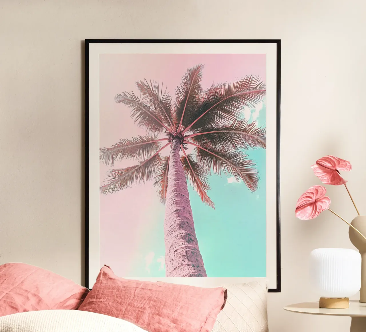 Pastellfarbene Palme Vibes Hahnemühle von Carinaprint