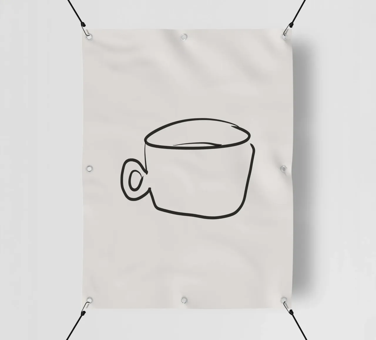 Tazza da caffè organica minimalista con linea nera su sfondo beige telo in pvc da This Wild Soul - Illustration